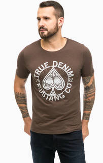 Коричневая футболка с принтом Mustang