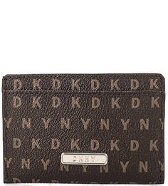 Коричневая визитница с логотипом бренда Dkny