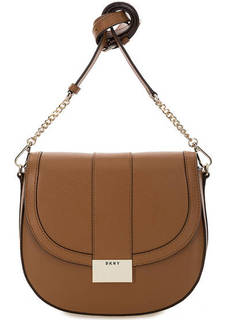 Коричневая кожаная сумка с откидным клапаном Dkny
