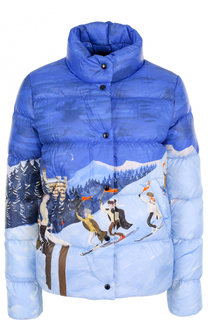 Стеганая куртка с воротником-стойкой и принтом Moncler