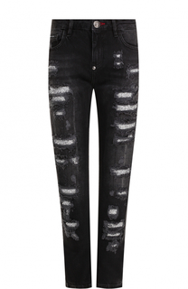 Джинсы прямого кроя с потертостями Philipp Plein