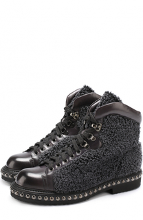 Кожаные ботинки с отделкой из овчины Santoni