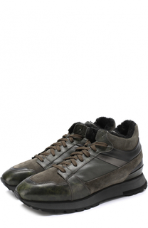 Высокие замшевые кроссовки на шнуровке с внутренней меховой отделкой Santoni