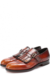 Кожаные монки с брогированием и бахромой Santoni