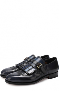 Кожаные монки с брогированием и бахромой Santoni