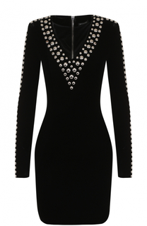 Платье-футляр с длинным рукавом и V-образным вырезом Balmain