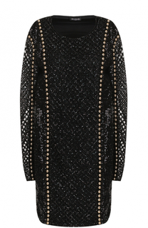 Мини-платье с длинным рукавом и вышивкой Balmain