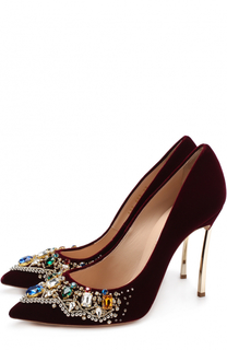 Бархатные туфли с кристаллами на шпильке Blade Casadei