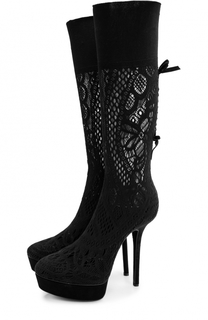 Текстильные сапоги на шпильке и платформе Casadei