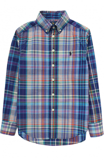 Хлопковая рубашка с принтом и воротником button down Polo Ralph Lauren