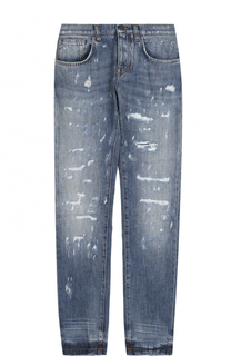 Укороченные джинсы прямого кроя с потертостями Dolce &amp; Gabbana