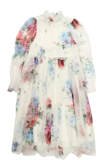 Шелковое платье-макси с принтом и высоким воротником Dolce &amp; Gabbana