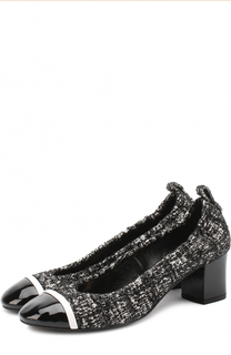 Текстильные туфли с лаковым мысом на устойчивом каблуке Lanvin