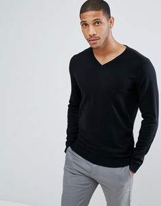Джемпер из хлопка и шелка с V-образным вырезом Selected Homme - Черный