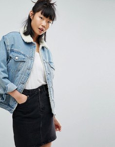 Синяя джинсовая куртка с искусственным мехом ASOS - Синий