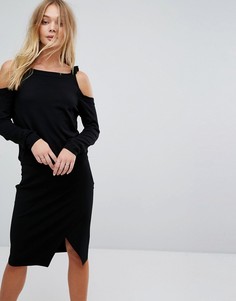 Fashion Union Cold Shoulder Knitted Jumper Dress With Bows - Черный