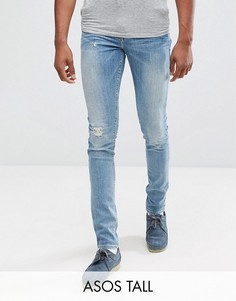 Синие выбеленные джинсы скинни с рваной отделкой ASOS TALL - Синий