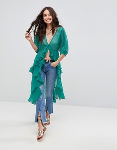 Шифоновая блузка макси с оборками ASOS Ultimate - Зеленый