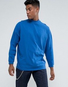 Синяя оверсайз-футболка с высоким воротом и укороченными рукавами ASOS - Синий