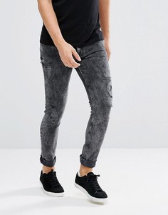 Черные выбеленные рваные джинсы супероблегающего кроя ASOS - Черный