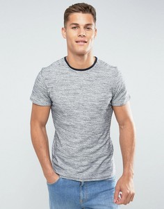 Меланжевая хлопковая футболка с контрастным воротом Selected Homme - Темно-синий