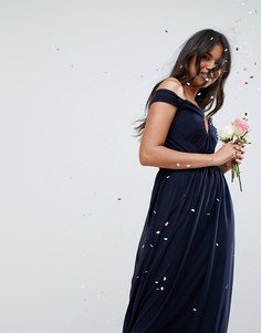 Платье макси со сборками ASOS WEDDING - Темно-синий