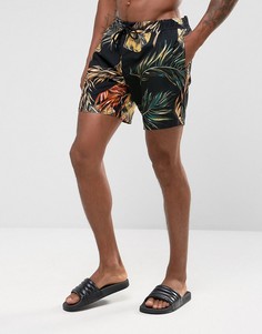 Шорты для плавания средней длины с цветочным принтом ASOS - Черный