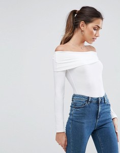 Боди с открытыми плечами и длинными рукавами ASOS - Белый