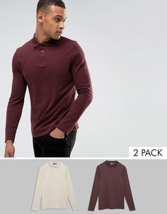 2 трикотажных поло с длинными рукавами ASOS - СКИДКА - Мульти