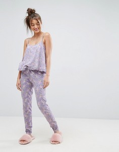 Пижамный комплект из топа на бретелях и леггинсов с принтом и оборками ASOS - Мульти