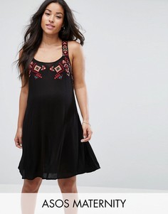 Платье с вышивкой и завязкой на спине ASOS Maternity - Черный