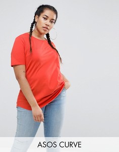 Футболка с контрастной кокеткой в рубчик ASOS CURVE - Оранжевый