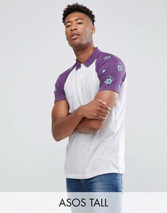 Поло с контрастными рукавами реглан с принтом ASOS TALL - Белый