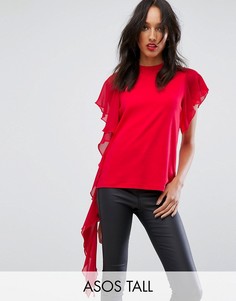 Футболка с асимметричной тканой оборкой ASOS TALL - Красный