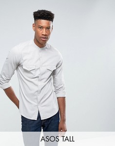 Джинсовая облегающая эластичная рубашка в стиле вестерн с воротником на пуговицах ASOS TALL - Серый