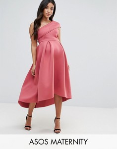 Приталенное платье миди на одно плечо с асимметричным краем ASOS Maternity - Розовый
