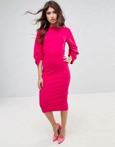 Платье-футляр миди с присборенными рукавами ASOS - Розовый