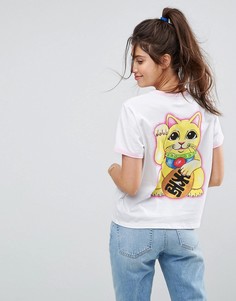 Футболка с принтом кота удачи и контрастной отделкой ASOS - Белый
