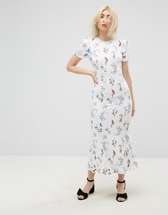 Белое чайное платье макси с цветочным принтом ASOS City - Мульти
