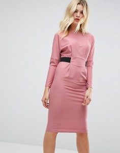 Платье миди с эластичной талией ASOS - Розовый