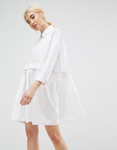 Свободное хлопковое платье-рубашка мини ASOS - Белый