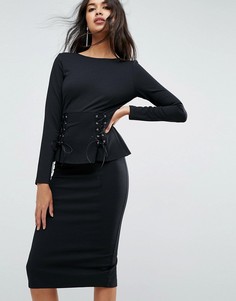 Платье миди с баской в стиле корсета ASOS - Черный