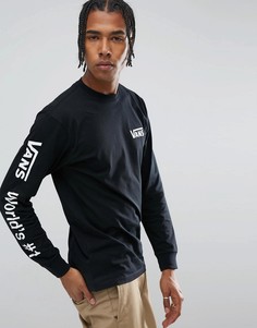 Черный лонгслив с принтом World No1 на рукаве Vans VWDTBLK - Черный