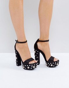Босоножки на каблуке и платформе с заклепками Steve Madden Glory - Черный