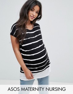 Двухслойная футболка в полоску ASOS Maternity NURSING - Мульти