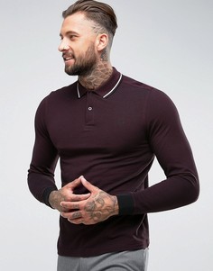 Бордовое облегащее поло с длинными рукавами Fred Perry - Красный