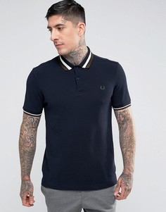 Поло темно-синего цвета приталенного кроя с контрастной окантовкой Fred Perry - Темно-синий
