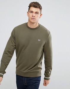 Зеленый свитшот с круглым вырезом и кантом на манжетах Fred Perry - Зеленый