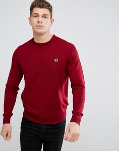 Бордовый джемпер из мериносовой шерсти с круглым вырезом Fred Perry - Красный