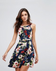 Приталенное платье с цветочным принтом AX Paris - Темно-синий